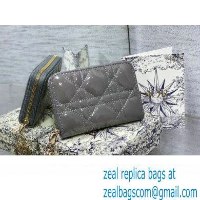 Lady Dior Voyageur Small Coin Purse in Gray Patent Cannage Calfskin 2024 - Click Image to Close