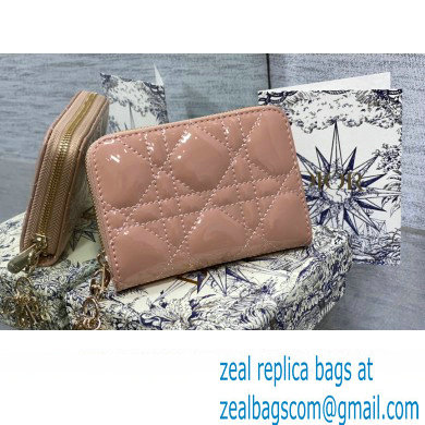 Lady Dior Voyageur Small Coin Purse in Nude Pink Patent Cannage Calfskin 2024 - Click Image to Close