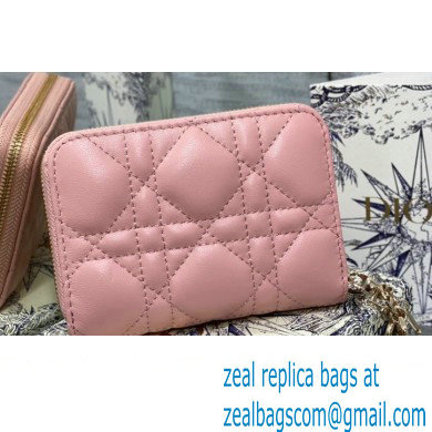 Lady Dior Voyageur Small Coin Purse in Pink Cannage Lambskin 2024 - Click Image to Close