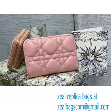 Lady Dior Voyageur Small Coin Purse in Pink Cannage Lambskin 2024 - Click Image to Close