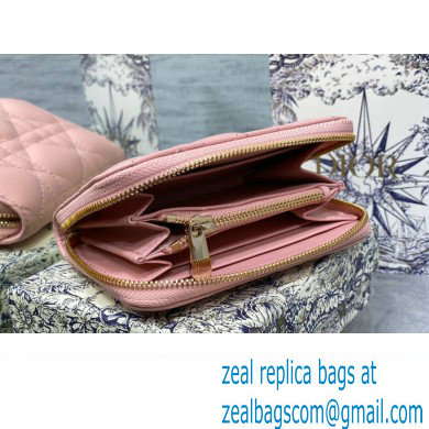 Lady Dior Voyageur Small Coin Purse in Pink Cannage Lambskin 2024