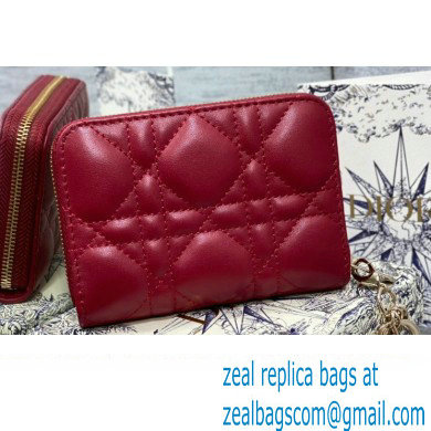 Lady Dior Voyageur Small Coin Purse in Red Cannage Lambskin 2024 - Click Image to Close