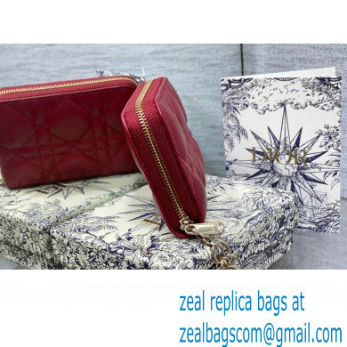 Lady Dior Voyageur Small Coin Purse in Red Cannage Lambskin 2024