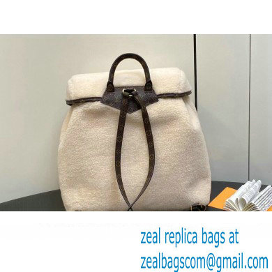Louis Vuitton LV Ski Shearling Backpack Bag M23384 Cream/Brown 2023 - Click Image to Close