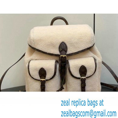 Louis Vuitton LV Ski Shearling Backpack Bag M23384 Cream/Brown 2023 - Click Image to Close
