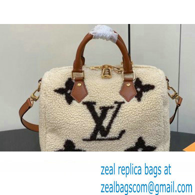 Louis Vuitton LV Ski Shearling Speedy Bandouliere 25 Bag M23468 Cream/Brown 2024 - Click Image to Close