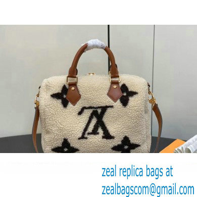 Louis Vuitton LV Ski Shearling Speedy Bandouliere 25 Bag M23468 Cream/Brown 2024 - Click Image to Close