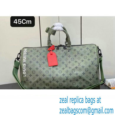 Louis Vuitton Monogram Canvas Keepall Bandouliere 45 Bag M23962 Khaki Green/Vermillion Red 2023 - Click Image to Close