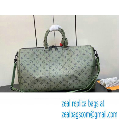 Louis Vuitton Monogram Canvas Keepall Bandouliere 45 Bag M23962 Khaki Green/Vermillion Red 2023 - Click Image to Close