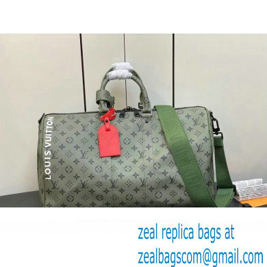 Louis Vuitton Monogram Canvas Keepall Bandouliere 45 Bag M23962 Khaki Green/Vermillion Red 2023 - Click Image to Close