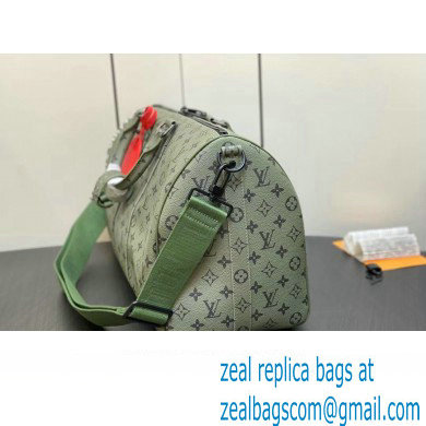 Louis Vuitton Monogram Canvas Keepall Bandouliere 45 Bag M23962 Khaki Green/Vermillion Red 2023 - Click Image to Close