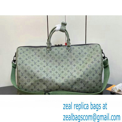 Louis Vuitton Monogram Canvas Keepall Bandouliere 55 Bag M23963 Khaki Green/Vermillion Red 2023 - Click Image to Close