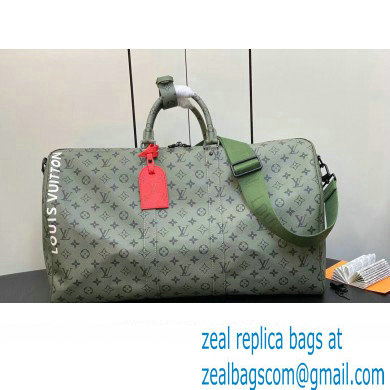 Louis Vuitton Monogram Canvas Keepall Bandouliere 55 Bag M23963 Khaki Green/Vermillion Red 2023 - Click Image to Close