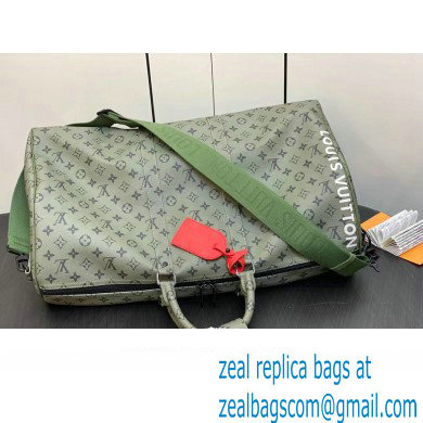 Louis Vuitton Monogram Canvas Keepall Bandouliere 55 Bag M23963 Khaki Green/Vermillion Red 2023 - Click Image to Close