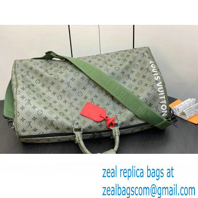 Louis Vuitton Monogram Canvas Keepall Bandouliere 55 Bag M23963 Khaki Green/Vermillion Red 2023