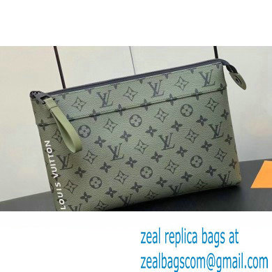 Louis Vuitton Monogram Canvas Pochette Voyage Souple Bag M82800 Khaki Green/Vermillion Red 2023 - Click Image to Close