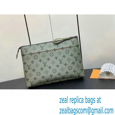 Louis Vuitton Monogram Canvas Pochette Voyage Souple Bag M82800 Khaki Green/Vermillion Red 2023 - Click Image to Close