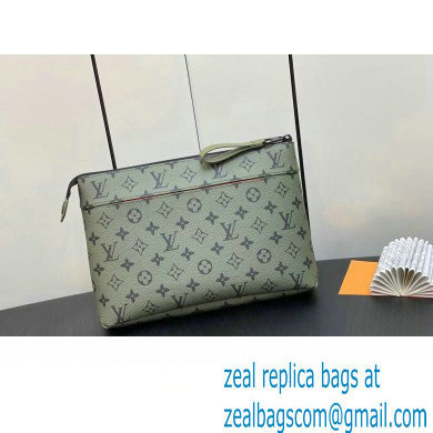 Louis Vuitton Monogram Canvas Pochette Voyage Souple Bag M82800 Khaki Green/Vermillion Red 2023