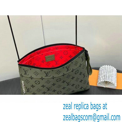 Louis Vuitton Monogram Canvas Pochette Voyage Souple Bag M82800 Khaki Green/Vermillion Red 2023