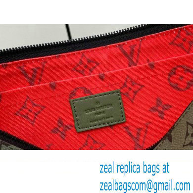 Louis Vuitton Monogram Canvas Pochette Voyage Souple Bag M82800 Khaki Green/Vermillion Red 2023 - Click Image to Close