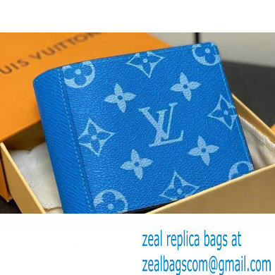 Louis Vuitton Taiga cowhide leather and Monogram canvas Multiple Wallet M30995 Blue 2024