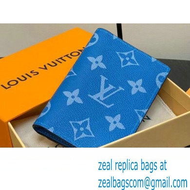 Louis Vuitton Taiga cowhide leather and Monogram canvas Pocket Organizer Wallet M83095 Blue 2024