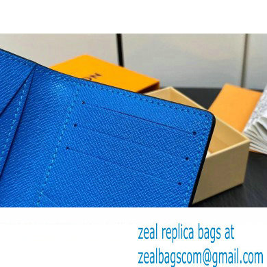 Louis Vuitton Taiga cowhide leather and Monogram canvas Pocket Organizer Wallet M83095 Blue 2024