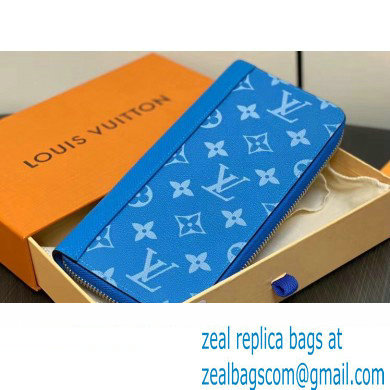 Louis Vuitton Taiga cowhide leather and Monogram canvas Zippy Vertical Wallet Blue 2024