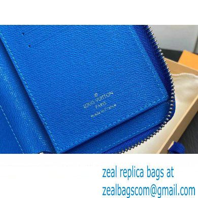 Louis Vuitton Taiga cowhide leather and Monogram canvas Zippy Vertical Wallet Blue 2024