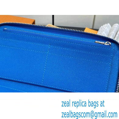 Louis Vuitton Taiga cowhide leather and Monogram canvas Zippy Vertical Wallet Blue 2024