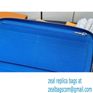Louis Vuitton Taiga cowhide leather and Monogram canvas Zippy Vertical Wallet Blue 2024