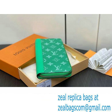 Louis Vuitton Taiga cowhide leather and Monogram canvas Zippy Vertical Wallet Green 2024