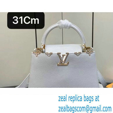 Louis Vuitton Taurillon leather Capucines MM Flower Crown Bag M54663 Creme Nacre 2023