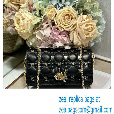 Miss Dior Mini Bag in Black Cannage Lambskin with Gold-Finish Butterfly Studs 2024 - Click Image to Close