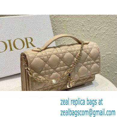 Miss Dior Mini Bag in Cannage Lambskin Beige with Removable jewel chain 2024 - Click Image to Close