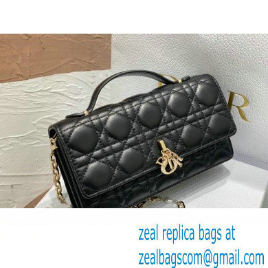 Miss Dior Mini Bag in Cannage Lambskin Black with Removable jewel chain 2024 - Click Image to Close