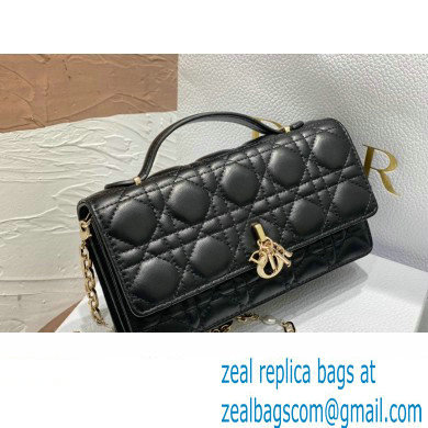 Miss Dior Mini Bag in Cannage Lambskin Black with Removable jewel chain 2024