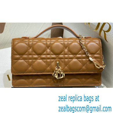 Miss Dior Mini Bag in Cannage Lambskin Brown with Removable jewel chain 2024