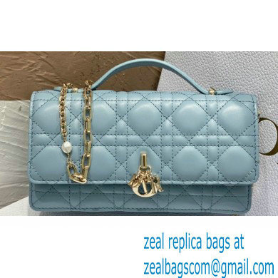 Miss Dior Mini Bag in Cannage Lambskin Cloud Blue with Removable jewel chain 2024 - Click Image to Close