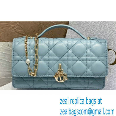 Miss Dior Mini Bag in Cannage Lambskin Cloud Blue with Removable jewel chain 2024