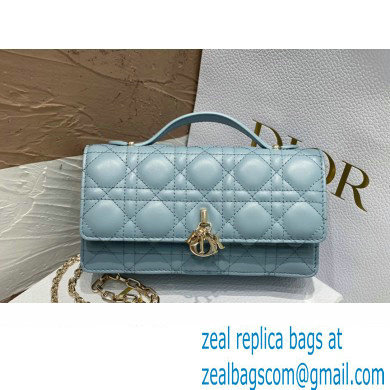 Miss Dior Mini Bag in Cannage Lambskin Cloud Blue with Removable jewel chain 2024