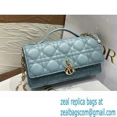 Miss Dior Mini Bag in Cannage Lambskin Cloud Blue with Removable jewel chain 2024