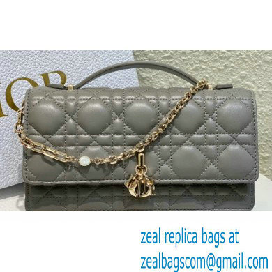 Miss Dior Mini Bag in Cannage Lambskin Gray with Removable jewel chain 2024 - Click Image to Close
