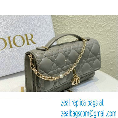 Miss Dior Mini Bag in Cannage Lambskin Gray with Removable jewel chain 2024 - Click Image to Close