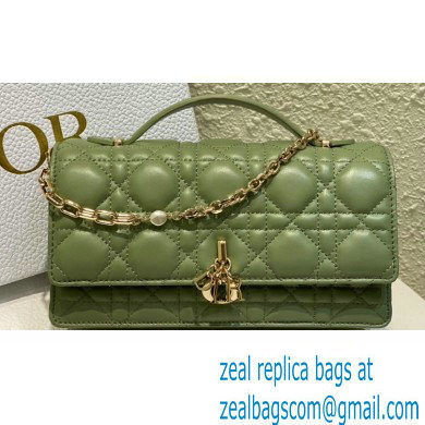 Miss Dior Mini Bag in Cannage Lambskin Green with Removable jewel chain 2024