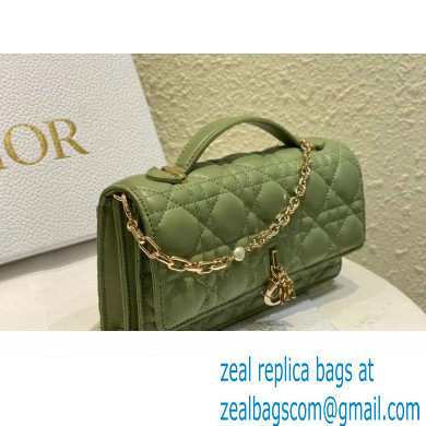 Miss Dior Mini Bag in Cannage Lambskin Green with Removable jewel chain 2024