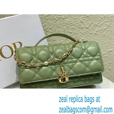 Miss Dior Mini Bag in Cannage Lambskin Green with Removable jewel chain 2024