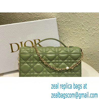 Miss Dior Mini Bag in Cannage Lambskin Green with Removable jewel chain 2024