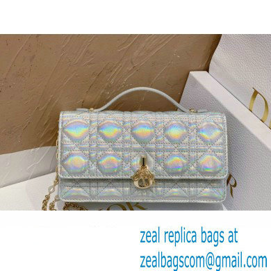 Miss Dior Mini Bag in Cannage Lambskin Iridescent Metallic Silver with Removable jewel chain 2024