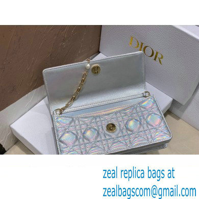 Miss Dior Mini Bag in Cannage Lambskin Iridescent Metallic Silver with Removable jewel chain 2024 - Click Image to Close